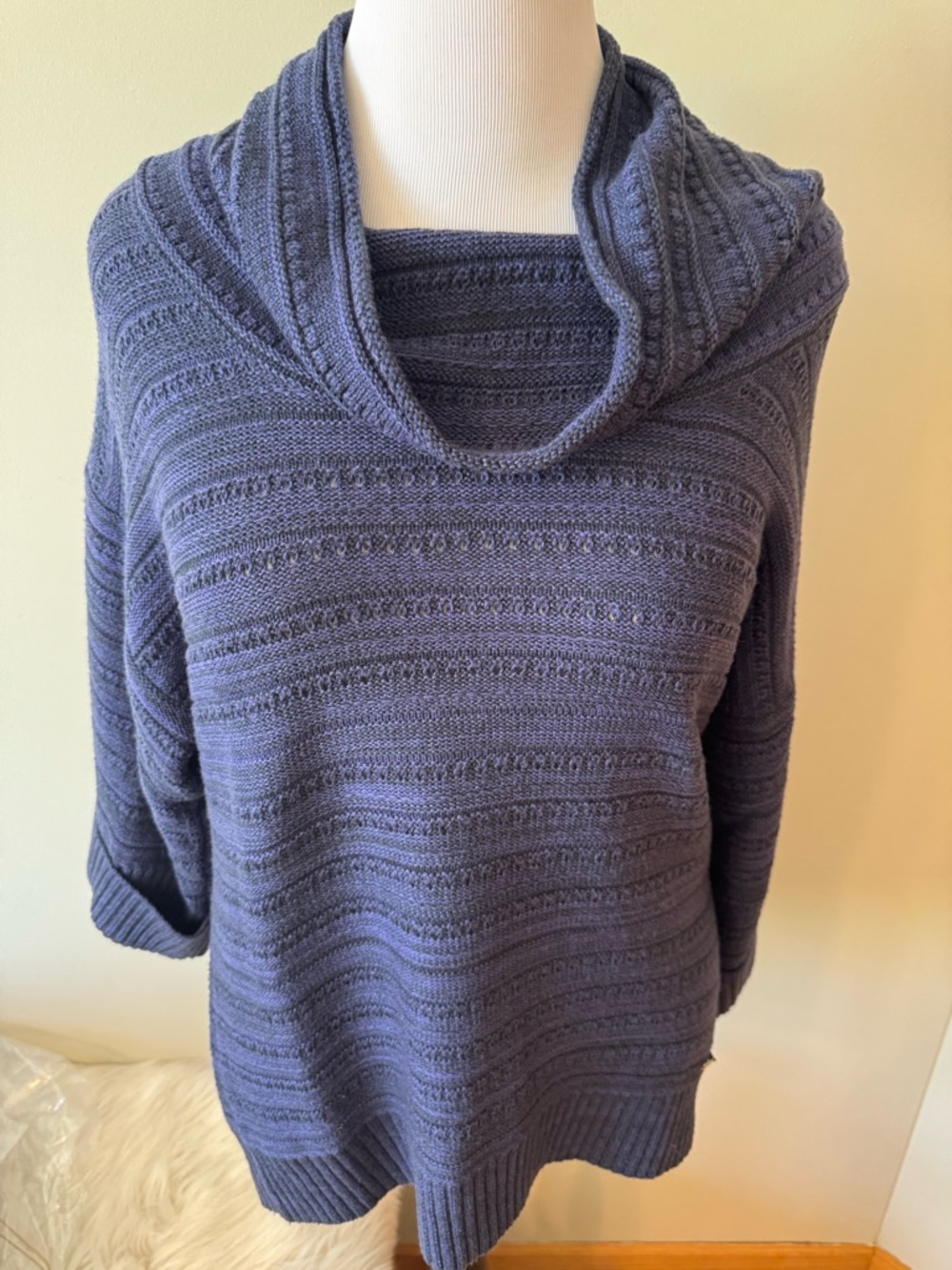 Calvin Klein Slate Blue Textured Cowl Neck Sweater